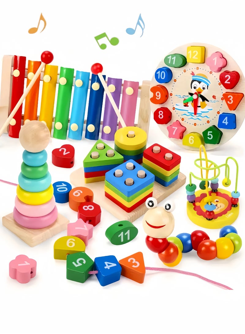 مجموعة ألعاب خشبية للأطفال مكونة من 6 قطع، ألعاب مونتيسوري للأولاد والبنات بعمر سنتين، لعبة تعليمية لمرحلة ما قبل المدرسة للأطفال من سن 3 و 4 و 5 و 6 سنوات فما فوق، هدايا أعياد الميلاد. - Image 1